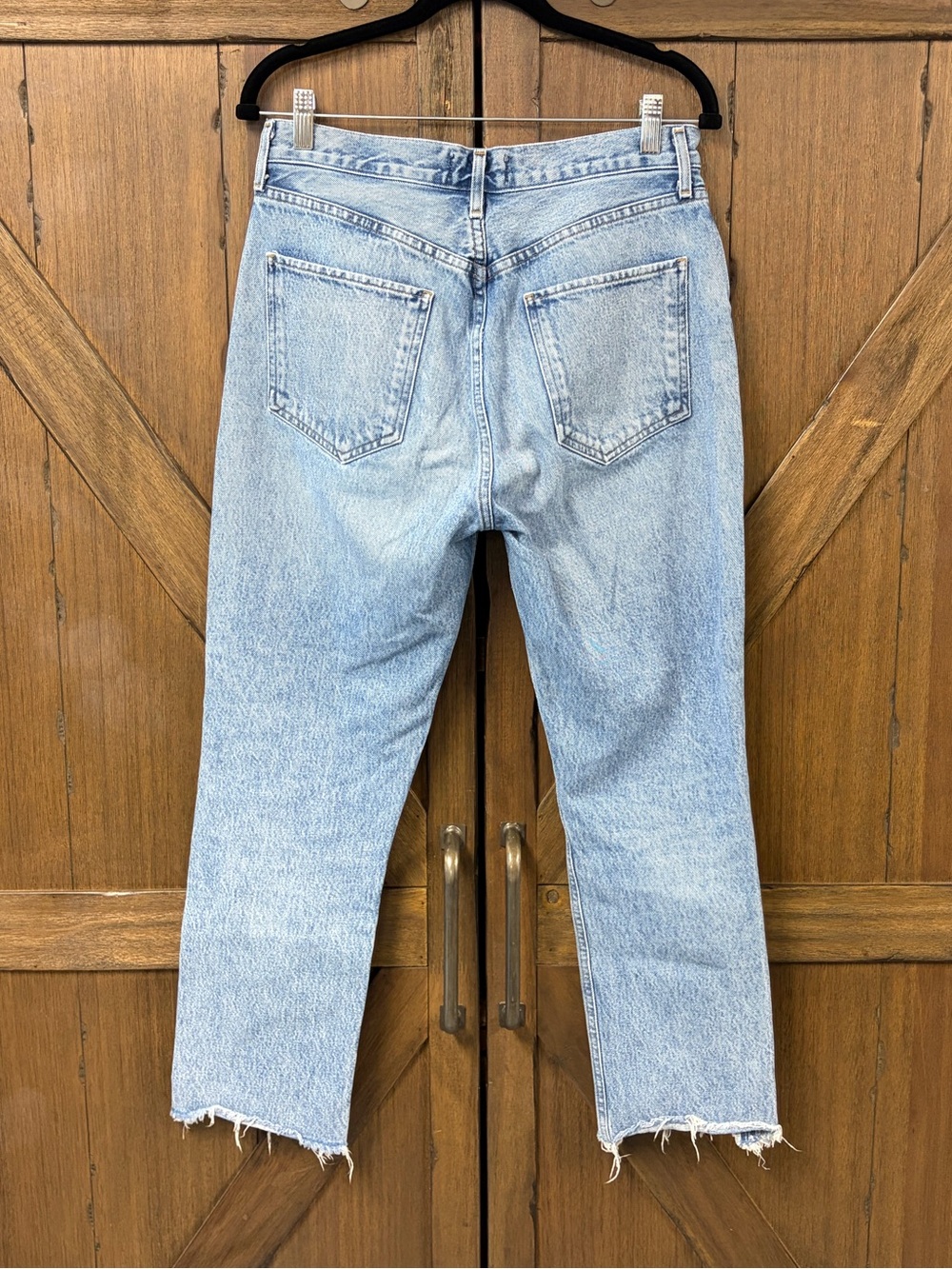 AGOLDE Designer Riley High Rise Straight Crop Frayed Hem Denim Size 28 - Picture 3 of 6